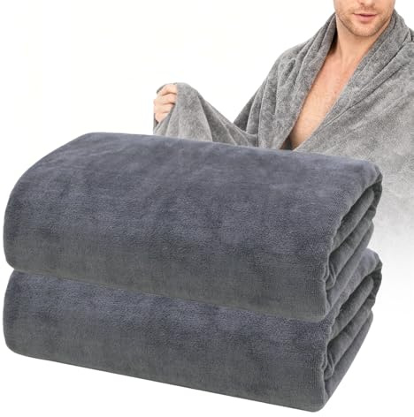 BORDEAG Lot de 2 serviettes de bain XXL, serviettes de bain de grande taille 100 x 200 cm, serviette de bain XXL en coton, serviette de douche grise, pour serviettes de sauna, serviette de plage
