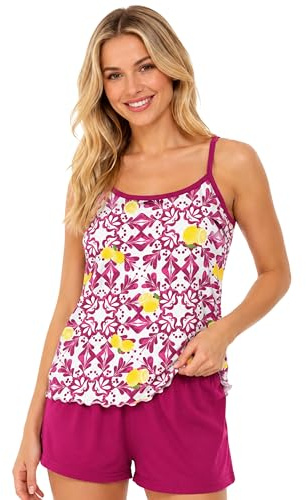 o-day Vanuè Completo 2 Pezzi Canotta e Pantaloncino Pigiama Corto Donna Cotone 100% -Pigiama Donna Estivo Leggero (IT, Testo, XXL, Regular, Regular, Limoni - Fucsia)