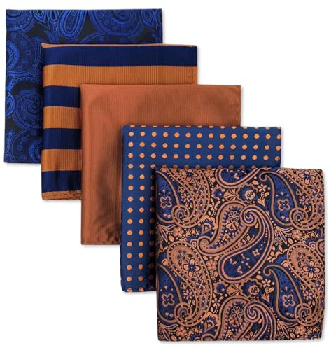 Shlax&Wing 5 Pieces Assorted Mens Pocket Square Handkerchiefs Set