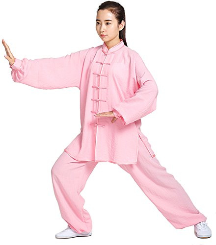 ZooBoo Unisex Womens Cotton Linen Kung Fu Tai Chi Uniform Martial Arts Wear (Pink, XL)