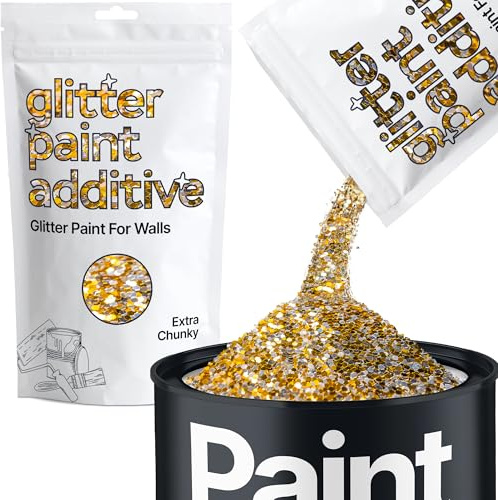 Hemway Gold Silver Glitter Paint Additive Extra Chunky 100g Adding Sparkle | for Paints & Varnish | Paint Walls Sparkly Add to Emulsion, Acrylic or Lacquer Indoor