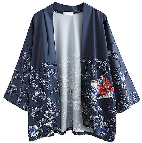 Robe - Giacca Kimono giapponese – Tradizionale Classica Haori Abbigliamento Tokyo Harajuku Stile Antico Floreale Aperto Costume vestaglia, Accappatoio Notte per Donne Uomini Ragazze blu Taglia unica