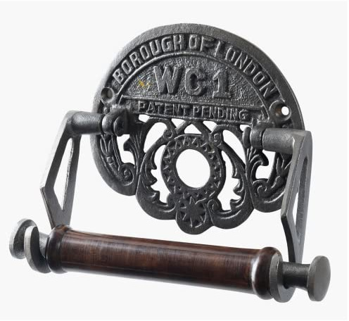 Assorted Collections - Traditioneller WC1 Borough of London WC1 aus Gusseisen – Vintage-Design – Viktorianischer Toilettenpapierhalter zur Wandmontage – Papier-/Taschentuchhalter mit Hartholz Schlaufe