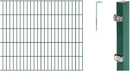 Alberts 648787 Doppelstabmattenzaun als 22 tlg. Zaun-Komplettset | verschiedene Längen und Höhen | grün | Höhe 100 cm | Länge 20 m