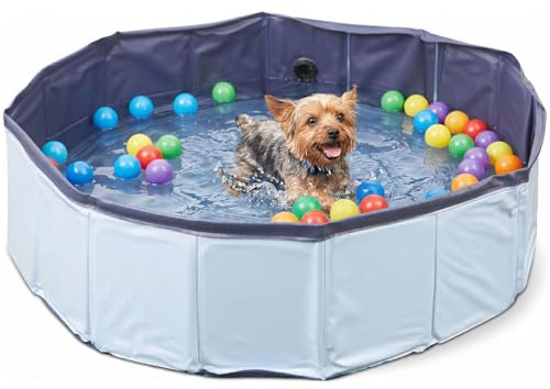 VFM/Crufts - Dog Paddling Pool 80cm, Small Paddling Pool for Dogs and Puppies, Foldable Pvc Pet Tub, Portable Non-Inflatable Outdoor Garden Play Tub for Bathing and Cooling, Blue