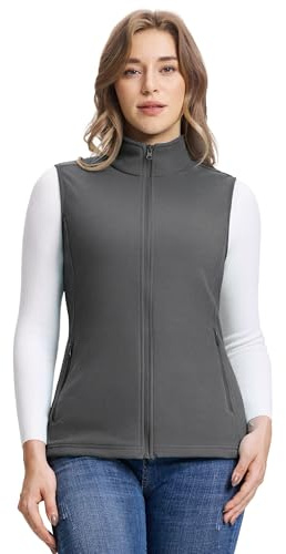 Outdoor Ventures Fleeceväst för kvinnor, ultralätt polarfleeceväst, tunn utomhus, luafvästar för kvinnor, ärmlös jacka med 4 fickor, vår, höst, för löpning, vandring, camping, Mörkgrå, S