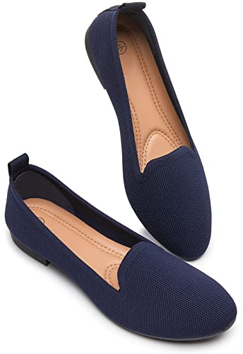 BABUDOG Women's Sparkly Flats Shoes Shiny Mesh Loafers Shoes Soft Memory Foam Flats(Navy.US7)