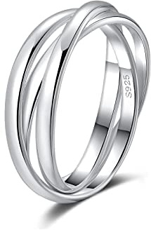 Silverringar 925 silver ringar evighet flätad vriden knuckle band ring 3 ringar omslagsring silver 925 damring 3 i 1 Ångelindring fidget vridbar ring, Silver