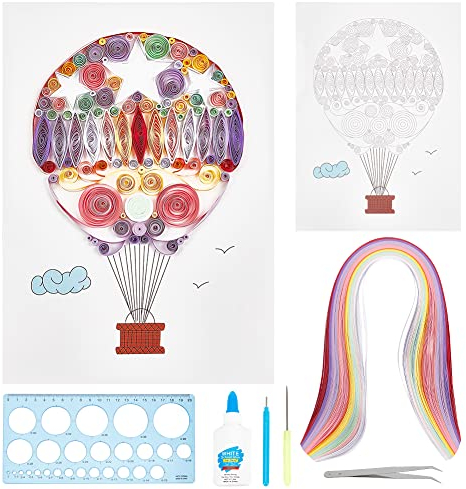 WEBEEDY Papier Quilling Set mit Werkzeug DIY Papier Streifen Quilling Papier Bastelset Quilling Art für Kinder Erwachsene Home Room Wall Art Decor Kreative Geschenk 8 * 10 Zoll (Heißluftballon)
