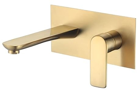VALAZ Robinet Salle Bain Mural | Mitigeur Lavabo, Mélangeur Eau Froide et Chaude, Pas de Fuites, Installation Facile et Rapide | Laiton, Inoxydable, Dore Brossé, Ovale, Garniture Carré, Série Sil