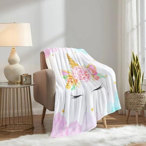 DJDEA Couverture Licorne en Flanelle, Couverture pour Filles Enfants Plaid Licorne Fille Couvertures de Lit Canapé, Anniversaire Enfants Cadeaux d'Anniversaire