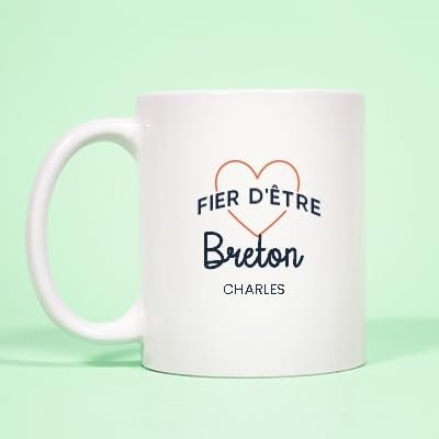 CADEAUX.COM - Mug Personnalisable - Fier d'être Breton - Mug Céramique - Tasse Classique Personnalisable- Résiste Au Micro Ondes et Lave Vaisselle - Idée Cadeau Original- Cadeau Homme, Femme