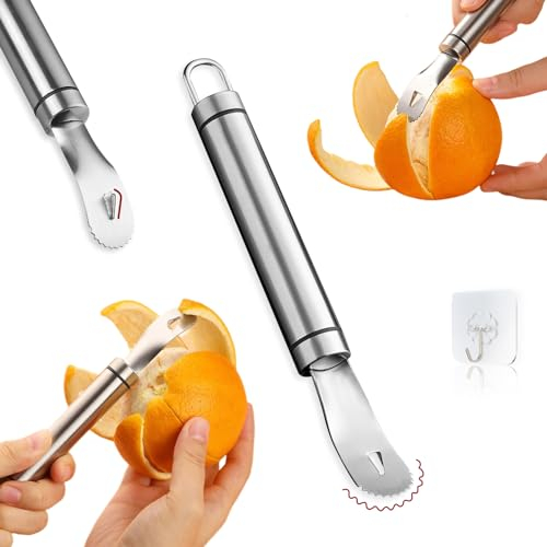 CEDIDJAC Orange skalare i rostfritt stål, med handtag orange citrusskalare verktyg enkel orange skalare triangelspade och tandad spade orange skalare kökstillbehör, med 1 st krokar