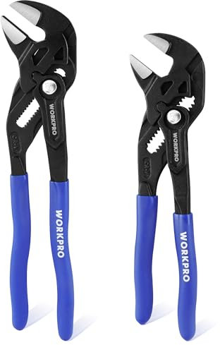 WORKPRO Tenaza Llave de 2 Piezas, 180mm/255mm, Juego de Llave de Alicate de Cr-V, Llave Ajustable, Tenazas con Mandíbula de Autoajuste, Apertura Máxima de Mandíbula 40mm/50mm