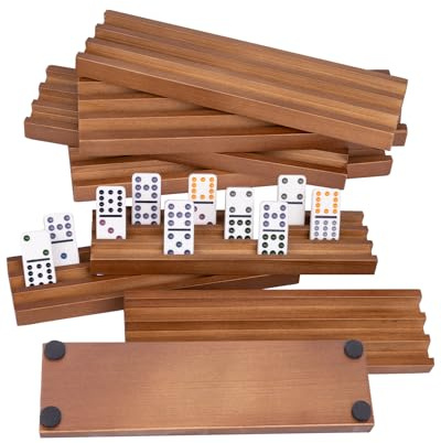 Dominohållare i trä set med 8, träbrickor för domino-plattor, dominohållare organiserare för mexikanskt tåg och andra dominospel-Dominos ingår inte