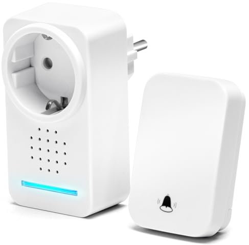 Aigostar Sonnette Sans Fil avec Prise, Sonnette de Porte Extérieure Étanche Auto-Alimentée, Sonnette sans Fil avec LED Indicatrices, Résistante à l'Eau, 30 Mélodies, 5 Niveaux de Volume, Blanc