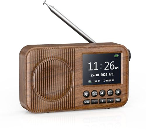 Arafuna DAB Radio Portable, Digital Radio with 60 Preset Stations, DAB Radio with Bluetooth, Portable Radio with 2.4 Large Colour Display, Rechargeable Radio, Sleep Timer, Dual Alarm Clocks