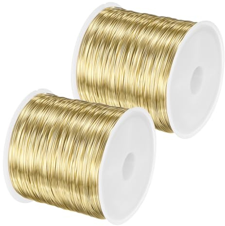 M METERXITY 2Roll 0.4mm Jewelry Wire, 26 Gauge 328FT Craft Wire Copper Beading Wire for Jewelry Making/Planting/Weaving/DIY Crafting, Soft Metal Wires [100M, Gold]