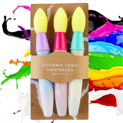 Sidewalk Chalk Paint Brush Craft, 3pcs Giant Pavement Chalks for Children, Washable Paintbrush Bulk, Add Water to The Brush and Use Washable, Perfect for Street Art (Multicolor)