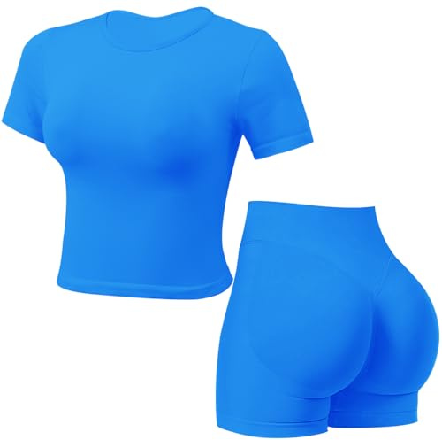 JN JANPRINT Seamless Gym Sets for Women 2 Piece Shorts Sleeve Top Hidden Scrunch Shorts Yoga Outfits Tracksuit