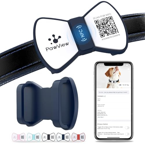 PawView personlig silikonhundbricka Qr code & NFC vattentät, ljudlös för små, medelstora och stora raser med online-profil, mot förlust, finder skannar utan app DE