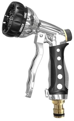 XFSRG Pistola Irrigazione Giardino in Metallo con Impugnatura Antiscivolo per Giardinaggio Irrigazione Cura delle Piante Lavaggio Auto (Argento)