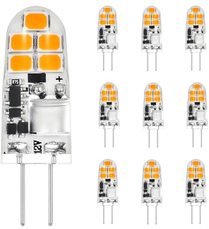 G4 LED-lampor 2W varmvitt 3000K, AC/DC 12V G4 LED-glödlampor, 2W ersätter 20W halogenlampor, 200LM energisparande LED-glödlampor för köksfläkt, ej dimbara, 10-pack (1.3W 130LM 2700K)
