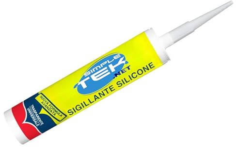 SIMPLETEK - Sigillante siliconico trasparente antimuffa 280 ml, reticolazione acetica, uso universale su vetro, ceramica, metallo
