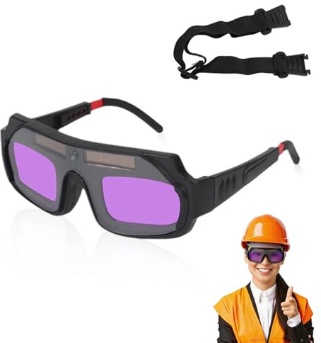Frdhee Welding Glasses Auto Darkening Safety Goggles with an Elastic Band, Solar Powered Auto Darkening Welding Glasses Welder Mask Helmet Eyes for Tig Mig ARC Weld Plasma Cut Grinding