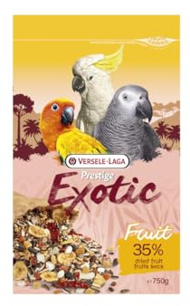 Versele-Laga Prestige Exotic Parrots Fruit | 750 g | Ergänzungsfuttermittel für Papageien | Aus Samen, Getreide und Früchten | Enthält Papaya, Banane, Ananas und Aprikosen