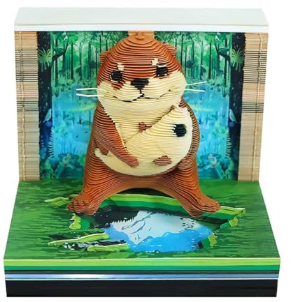 Calendario 3D 2026, calendario 2026, escultura de papel de construcción rasgado a mano, calendario creativo de nutria marina, regalo de tallado de papel, regalo de decoración de escritorio