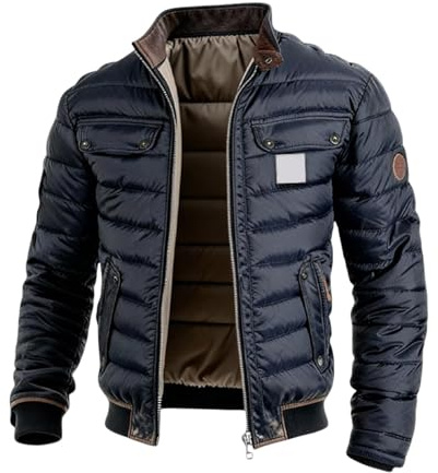 BIBOKAOKE Veste matelassée vintage pour homme - Patchwork - Doublure - Coupe-vent - Automne - Hiver - Veste de travail - Veste d'extérieur - Veste de randonnée - Veste de loisirs - Veste de sport