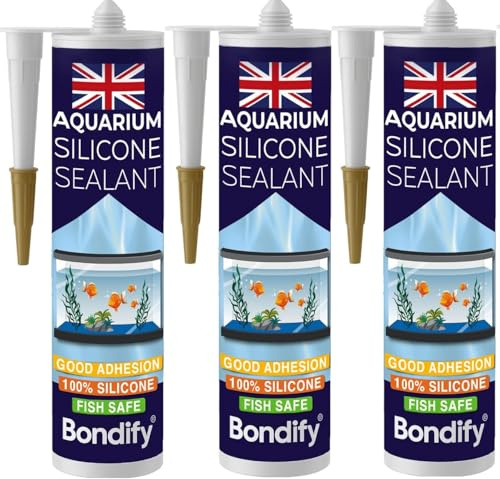 BONDIFY Impermeabile Sigillante Siliconico Trasparente per Acquari, FISH-SAFE, NON-TOSSICO (3Pz) 100% Sigillante Siliconico sanitario Trasparente per Bagno, Doccia, Cucina, Lavabo, Sigillante Laghetto