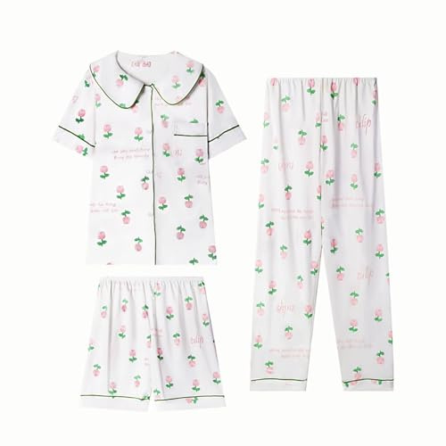 Générique Pyjama 3 Pièces Femme Grande Taille, Pyjama Ete Femme À | 2026 Nouveau Loungewear Imprimé avec Motif Vêtements De Nuit Chic Pijama Ensemble Cute Pijama