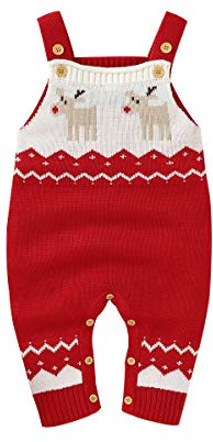 mimixiong - Mono de Mameluco navideño para bebé, Trajes de Reno de Punto (Rojo, 18-24 Meses)