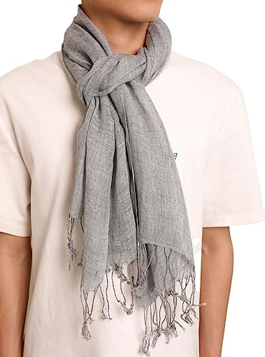Prettystern Homme 100% Lin cheche 195cm longue Écharpe Foulard Printemps et d´Été Casual avec frangé bleu-gris clair T35