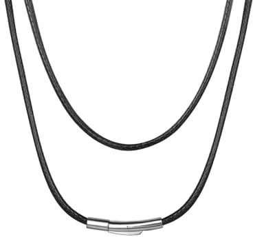 ChainsHouse Leather Cord Necklace 2mm 18 Inch Black Braided Wax Rope Cord Chain for Pendant Women Ladies Mens Leather Chain