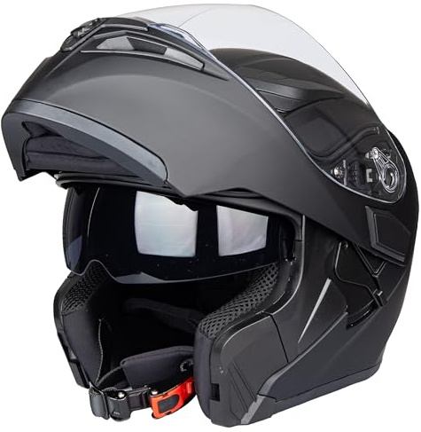 Oubaiya Casco de Motocicleta de Cara Completa, Solapa, Casco de Motocicleta Modular con Doble Visera, Aprobado por la ECE, para Hombres y Mujeres Adultos (Negro Matte, XL)