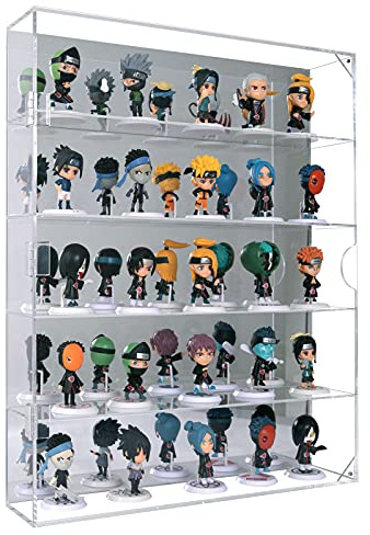 AITEE Acrylic Display Case with Mirrored Back, Display Cabinet for Mini Funko Pop Figures, Dust-Proof Clear Wall Mounted or Desktop 5 Tiers Storage Organizer, for Mini Toys, Rock Stone and Figures