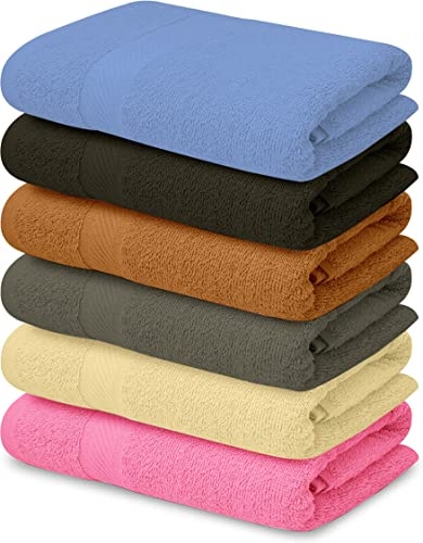 QUBA LINEN 100% Cotton Bath Towels-27x54inch - 6 Pack Shower Towels - Light Weight, Ultra Absorbent Towels for Bathroom (Multi Color)