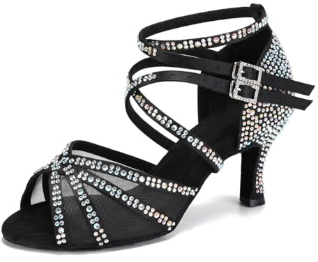 RUYBOZRY Scarpe da Ballo Latino Americano Salsa e Bachata Donna Valzer Professionale Scarpe Ballo de Sala,YCL508-Black-S-7.5,EU 37