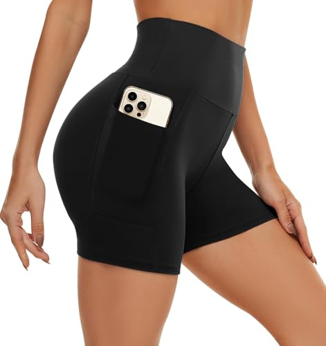 AMIYOYO Pantaloncini Donna Sportivi Shorts Leggins Corti con Tasche Palestra Culotte Vita Alta Ciclisti Running Biker Fitness Push Up Gym Yoga(Nero,S-M)