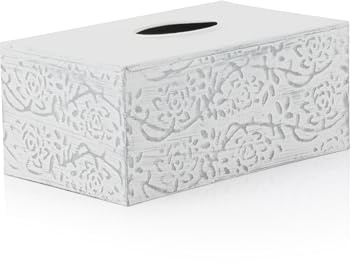 Modern Farmhouse Decorative Tissue Box Holder - Distressed White, Rustic Metal Design for Bathroom