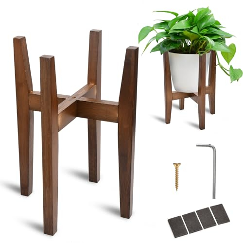 BADALU Adjustable Plant Stand Indoor, Bamboo plant stand Mid Century Plant Holder,Flower Pot Stand, Wood Plant Stand, Suitable for 8 to 12 Inches Pots, Modern Flower Stand (Excluding Potted Plants)
