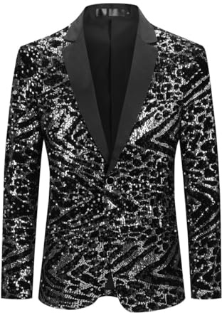 Allthemen Blazer Homme à Paillettes Casual Veste de Smoking Slim Fit Dorés pour Soirée