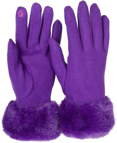 styleBREAKER gants en tissu uni pour femmes avec doublure en fourrure et coutures décoratives, gants, hiver 09010028, couleur:Violet