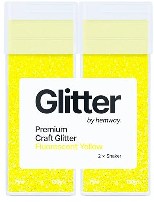 Hemway Craft Glitter Shaker Fluorescent Yellow 130g x2 Pack Fine | for Resin & Epoxy Crafts, Christmas Art Supplies, Nail, Body, Face, Eye, Festival, Crafting, Slime, Sparkle