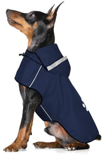 BiPawTi Hunde-Regenmantel, Wasserdichter Hundemantel für Kleine Hunde mit Verstellbarer Kapuze & Klettverschluss, Ultraleicht Regenjacken mit Reflektierenden für Sichere Gassigänge (S | Blau)