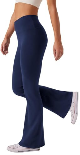 Glacspyg Pantalones de Yoga Pantalones de Campana de Cintura Alta para Mujeres Entrenamiento Abdominal Pantalones de Carrera Casuales Elásticos Azul M