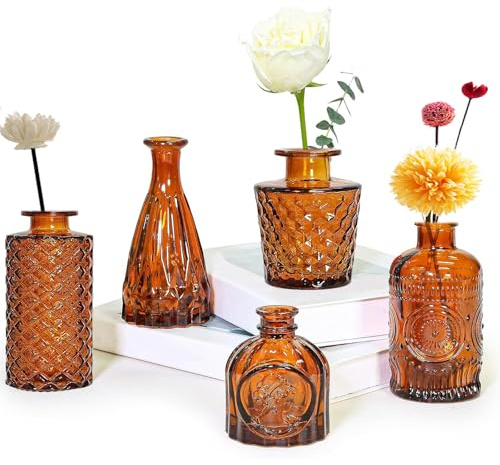 Lot de 5 Petit Vase en Verre - Vase Decoratif Petit Vase Deco Table, Vase Fleur pour Decoration Mariage, Deco Chambre et Decoration Salon - Ne Contient Pas de Fleurs